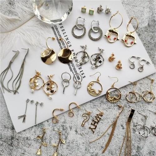 Fashion Geometric Round Drop Earrings Temperament Simple Star Tassel Pendant Earrings Female Gifts Jewelry