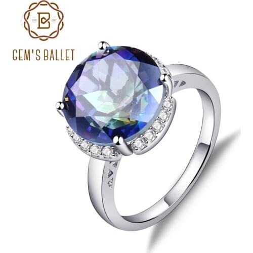 Gems Ballet 6.57Ct Natural Blueish Mystic Quartz Gemstone Engagement Rings Solid 925 Sterling Silver Fine Jewelry For Women