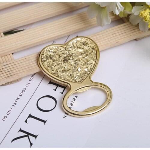 100pcs/lot wedding party favor gifts and giveaways for guests - Gold Glitter Heart Bottle Opener SN1128