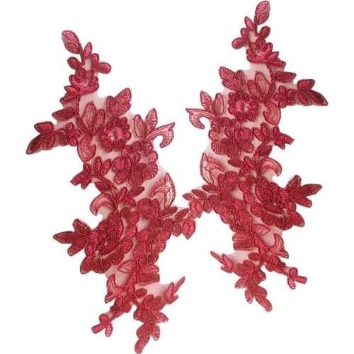 2 Pieces/1 Pair Large Folwer Lace Applique Lace Trim Clothing Dress DIY Iron On Lace Motifs Bridal Dress Accessories