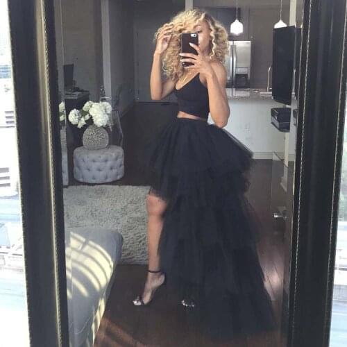 2019 Black Chic High Low Tulle Skirts For Women To Party Elastic Ruffles Tiered Bridal Bridesmaid Tutu Skirt Long Tulle Skirt