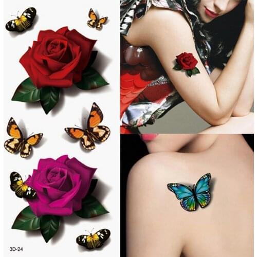 5Pcs 3D Butterfly Rose Tattoo Stickers Festival Tatoo Body Jewelry Cool Stuff Makeup Fashion