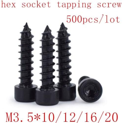 500pcs M3.5*10/12/16/20 steel with black hex socket self tapping screw Model Screw