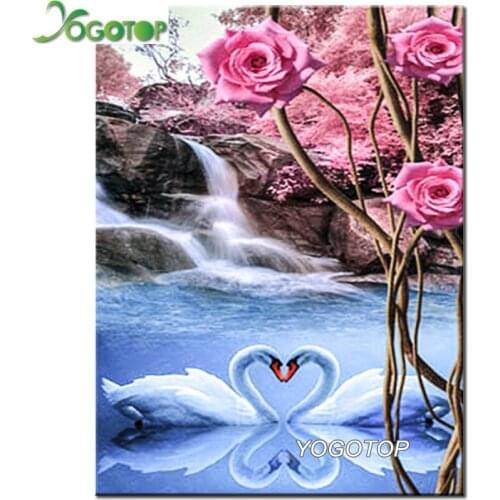 5D DIY Diamond Painting swans waterfall landscape Full Drill Diamond Mosaic Embroidery sale rose wedding Decoration YY2502