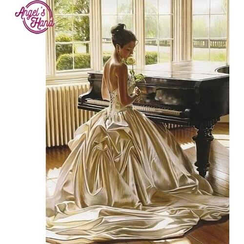 Full square diamond 5D DIY diamond embroidery Piano girl diamond painting Cross Stitch Rhinestone mosaic home decoration gift