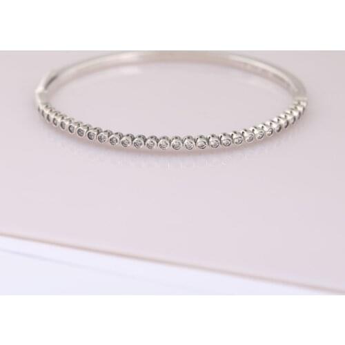Authentic S925 Sterling Silver Timeless Elegance With Crystal Bracelet Bangle fit Lady Bead Charm Pendant DIY Jewelry