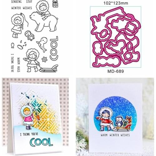 Polar Bear Clear Stamp Match Metal Cutting Die Stencil For DIY Scrapbooking Decorative Embossing Handcraft Die Cutting Template