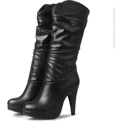 Big Size Top fashion in Europe and America, knee fold, sexy fine heel and Baitao middle boots
