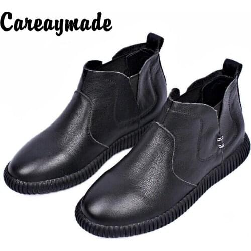 Careaymade-Korean casual autumn winter round head flat bottom Plush warm all round Martin boots comfortable womens short boots