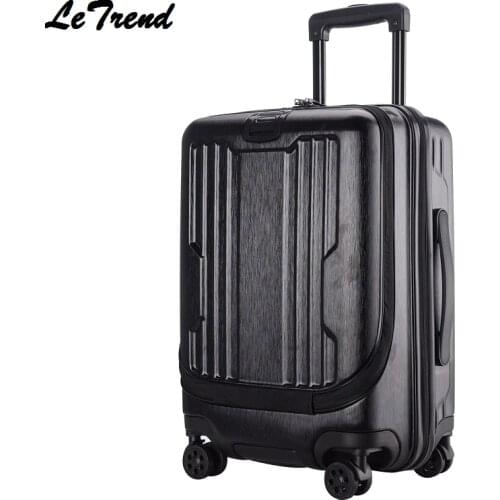 Letrend New Fashion Front Pocket Rolling Luggage Trolley Password Box 20' Boarding Suitcase Women Travel Bag Trunk