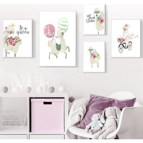 Nursery Baby Room Decor Alpaca Llama Animal Canvas Painting Nordic Posters And Prints Wall Art Picture For Kids Bedroom No Frame