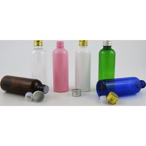 24 x 100ml Travel Refillable Lotion Cream Plastic Bottle with Gold Sliver Aluminum Cap 100cc Round Bottle Cosmetic Bottle