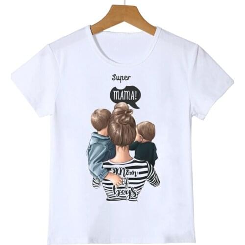 Super Mom Girls T-shirt Maternal and Child Love Life Fashion Kawaii Printed T-shirt Mom Love Child White Children Clothing