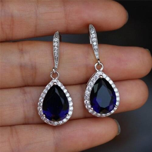 Huitan Luxury Dangle Earrings for Women Pear Shape Cubic Zirconia Elegant Female Accessories High Quality Trendy Wedding Jewelry