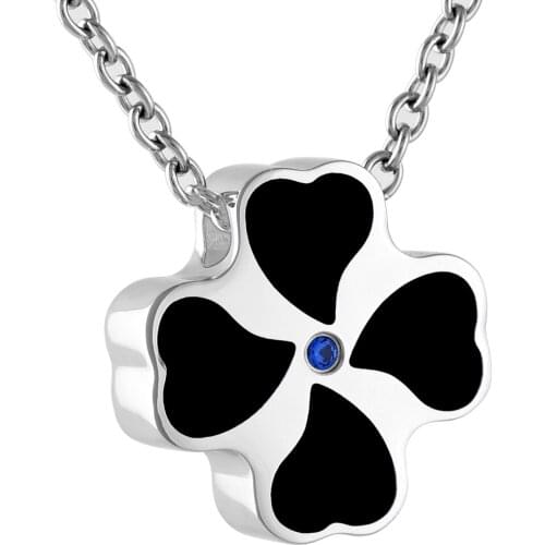 IJD9823 Stainless Steel Blue Zircon Four Leaf Clover Memorial Urn Jewelry Ashes Keepsake Cremation Necklace Pendant