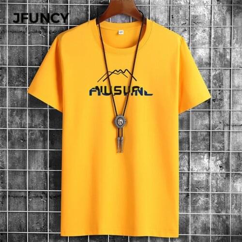 JFUNCY 2021 Summer Cotton T Shirt for Men Round Neck Short Sleeve Man T-shirt Oversize S-6XL Men Tee Tops