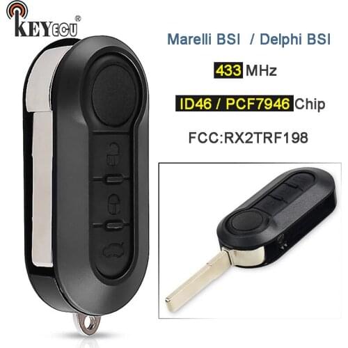 KEYECU 433MHz ID46 Chip RX2TRF198 Flip Remote Car Key Fob 3 Button for Fiat 500L MPV Ducato for Citroen Jumper for Peugeot Boxer