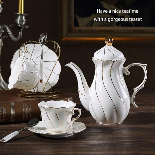 Bone China Gold Inlay Coffee Set Europe Porcelain Tea Set Ceramic Pot Creamer Sugar Bowl Teapot Coffee Cup Tea Mug Coffeeware