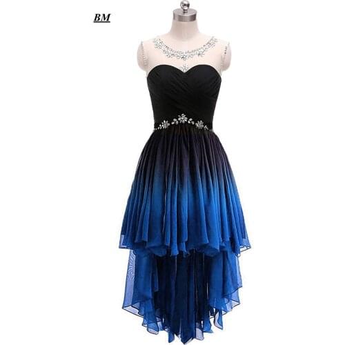 BM 2020 A-line Hi-Lo Gradient Chiffon Short Prom Dresses Ombre Beads Crystal Evening Party Gown BM193