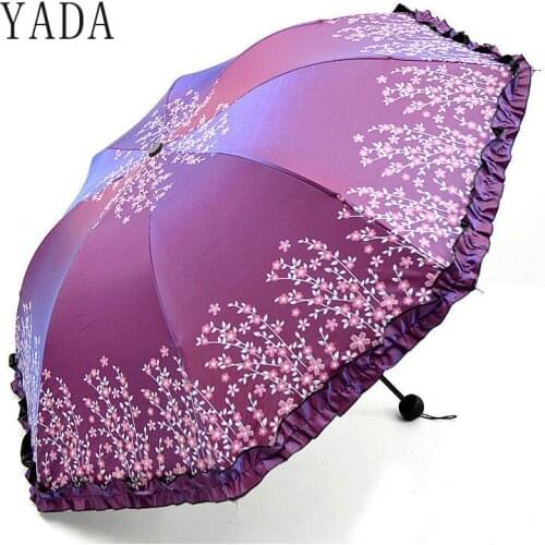 YADA Creative Color Flash Flower Umbrella Rainy Lace Umbrella For Women Men UV Folding Windproof Umbrellas Parasol Gift YD180