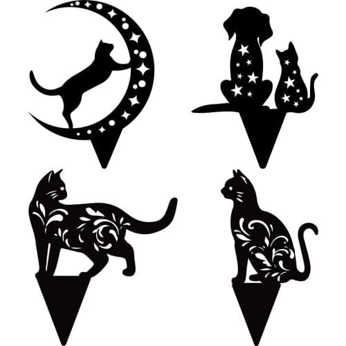 Metal Cat Garden Art Stakes Black Cat Silhouette Yard Decoration Backyard Lawn Stakes Decor Garden Statues Decoration Ornament