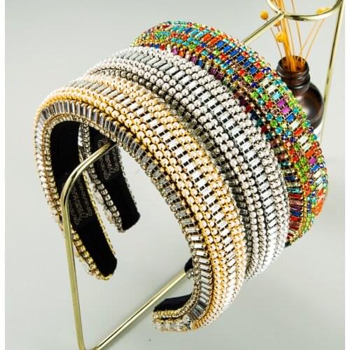 Fashion Baroque Sponge Wide-brimmed Velvet Headband Luxury Pearl Inlaid Rhinestone Super Flash Womens Party Hair Accessories