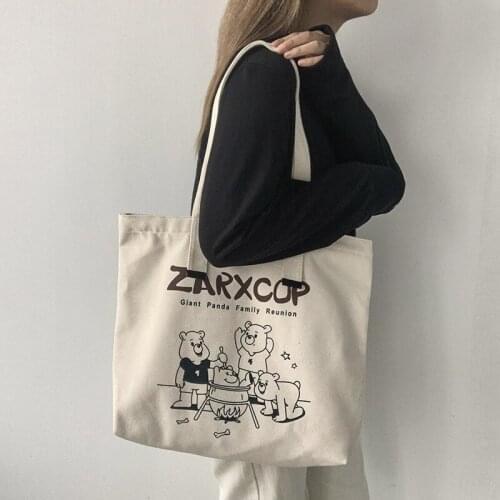 2020 New Canvas Large Tote Bag for Women Fashion Shoulder Shopper Korean Cartoon ZARXCOP Cotton Cloth Reuseable Shopping Bags