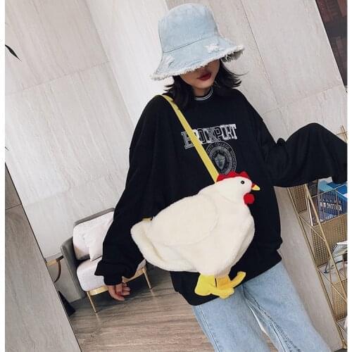 Plush Crossbody Purse Cute Cartoon Chicken Shoulder Bag Party Work Travel Satchel for Women Girls