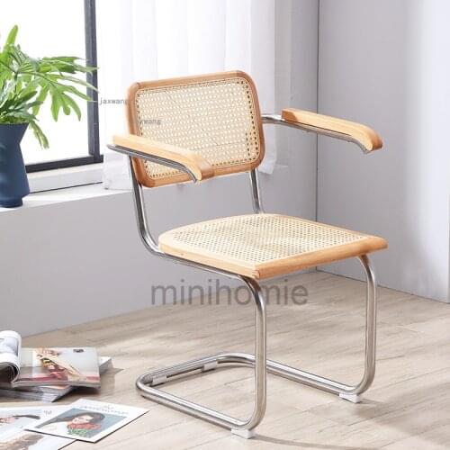 Nordic Stainless Steel Home Furniture Dining Chair Restaurant Kitchen Wicker Chairs Simple Balcony Cafe Single Back Armchair CP