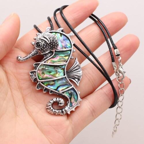 New Style Natural Shell Alloy Necklace Hippocampus-Shaped Pendant Leather Cord 2MM Charms For Elegant Women Love Romantic Gift