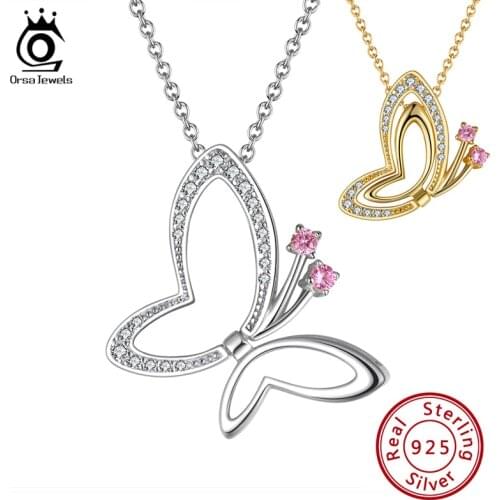 ORSA JEWELS 14K Gold Plated 925 Sterling Silver Butterfly Pendants Necklace 2 Wearring Options Pendant Neck Chain Jewelry SN293