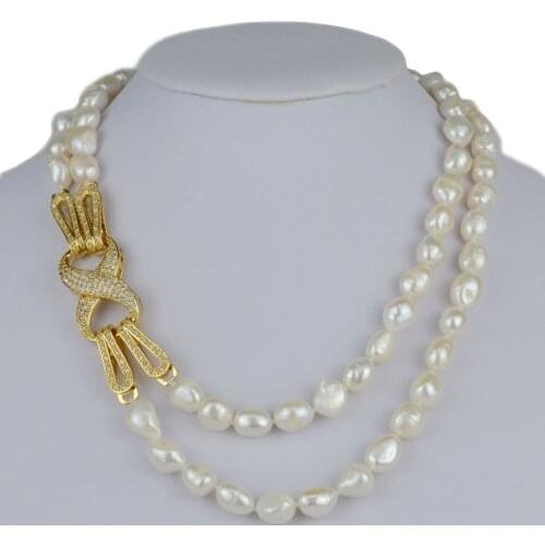 9-10Mm Natural Freshwater Pearl Statement Necklace Layered Choker Crystal Zircon Bib Women Bridal Handmade Wedding Gifts Jewelry