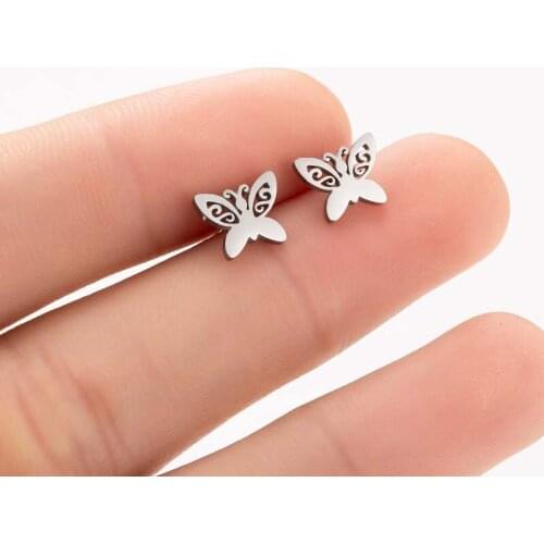 Stainless Steel Gold Silver Plated Butterfly Earrings Dainty Small Animal Stud Earrings for Lovers Engagement Jewelry