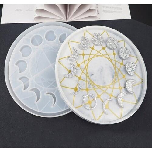 New DIY Handmade Jewelry Making Tools Big Moon Phase Round Tray Resin Mold Crescent Half Full Moon Silicone Mold