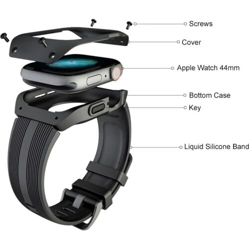 Sport Silicone Case Band For Apple Watch 44mm Loop Bracelet Strap with Protective Cover For iwatch 4 Watchband Shell Accessories