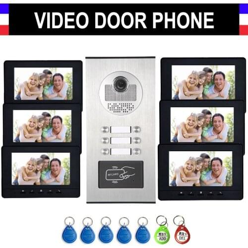 6-12 Units Apartment Intercom System Video Intercom Video Door Phone Kit 7 Inch Monitor with RFID keyfobs for Household