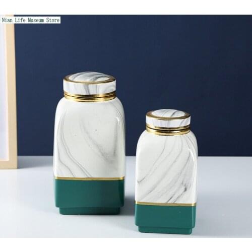 Modern Marbled Ceramic Jars Storage Nordic Luxury Home Decoration Crafts Ceramic Vase Simulation Flower Container Indoor Decor