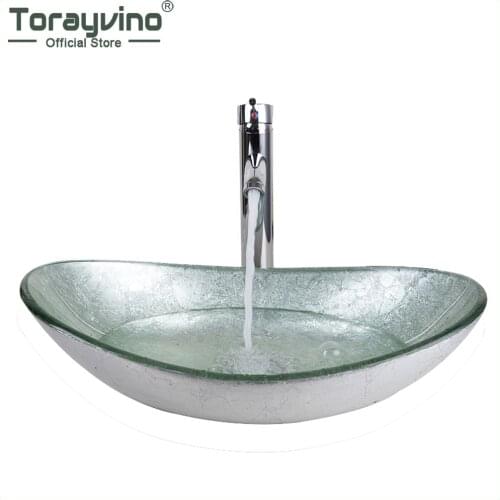 Bathroom Washbasin Countertop Tempered Glass Basin Sink Faucet Set Brass Waterfall Faucet Washroom Vessel Vanity Bar Ship