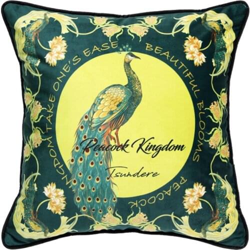 Vintage Peacock Throw Pillow Cover with Flower &Green Leaves Cushion Cover Home Decors Square Pillowcases 18"X18" for Couch