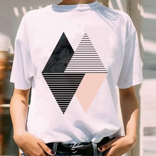 Women Graphic Spring Summer Geometric Striped Aesthetic 90s Fashion Short Sleeve Print Female Clothes Tops Tees Tshirt T-Shirt