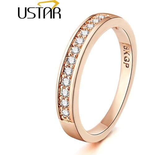 USTAR Round Crystals rings for women Rose Gold color wedding rings female Anel fashion Jewelry top quality