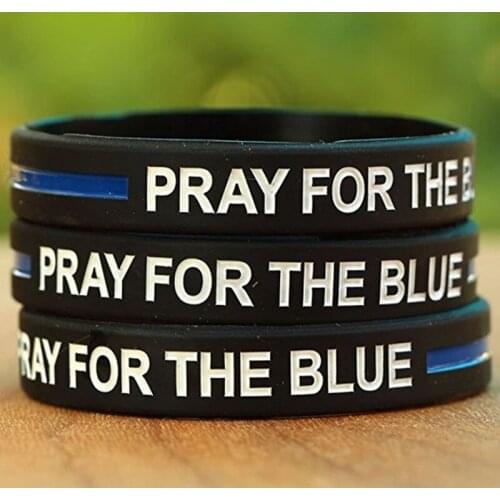 100pcs Police blue thin line wristbands pray for the blue wristband bracelet bangle wrist bands