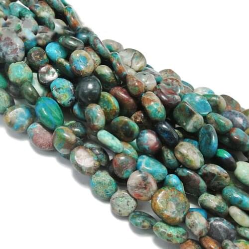 2pcs Natural Genuine Green Blue Brown Chrysocolla Nugget Free Form Fillet Irregular Pebble Beads 6-8mm 15"