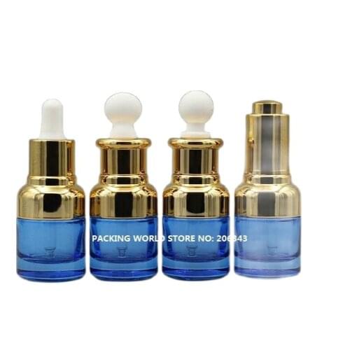 20ml blue bottle with gold shoulder and gold collar bulb dropper for serum/oil/essence/liquid dropper bottle