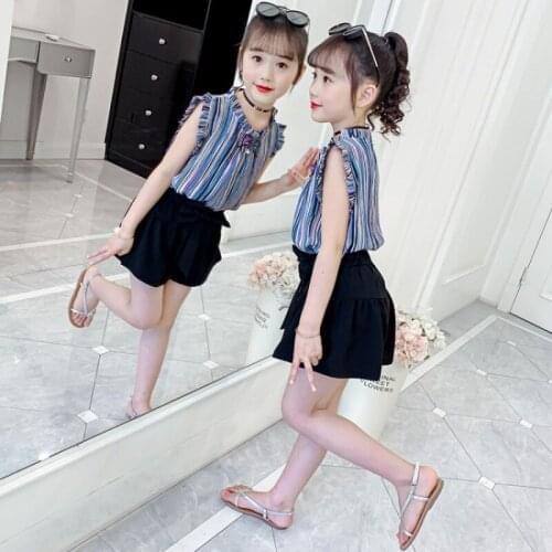 2021 Summer Causal Baby Girl Clothes Shorts Costume Clothes For Girls Top + Shorts Childrens Suit Kids Clothes For 4-12 Age