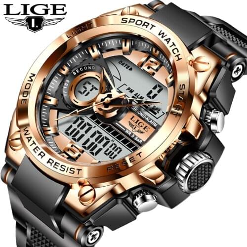 2021 LIGE Watches for Men Luxury Brand Sport Quartz Men LED Digital Watch Waterproof Military Male Clock Alarm Relogio Masculino