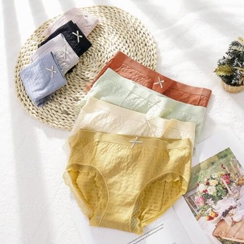 3pcs Big Size 75kgs Weight Sexy Womens Cotton Panties Female Lace Panty Underwear Women Lingerie Mid Waist Briefs