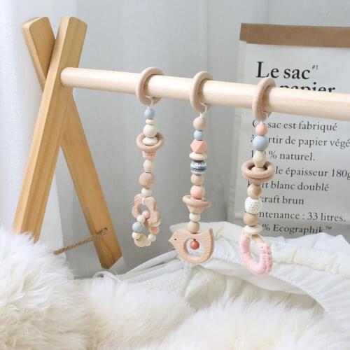 3pc/Set Baby Rattles Crib Mobile Beech Wooden Teether Bird Baby Toys DIY Handmade Bed Stroller Hanging Decor Play Gym Rattle