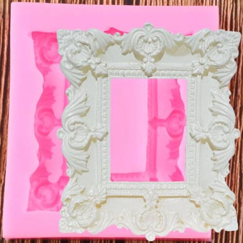 3D Mirror Frame Fondant Molds Relief Silicone Mold Wedding Cake Decorating Tools Candy Polymer Clay Chocolate Gumpaste Moulds