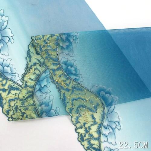 40Yards Blue Green Embroidered Lace Trim Mesh Tulle Fabric For Lingerie Underwear Bra Dress Garter Sewing DIY 22.5cm Width